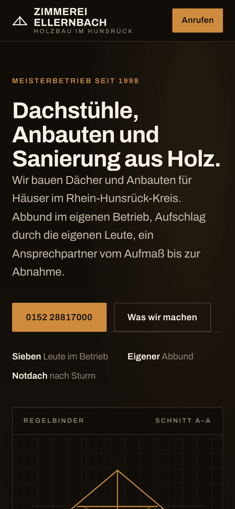 Die Musterseite Zimmerei Ellernbach auf einem Handy